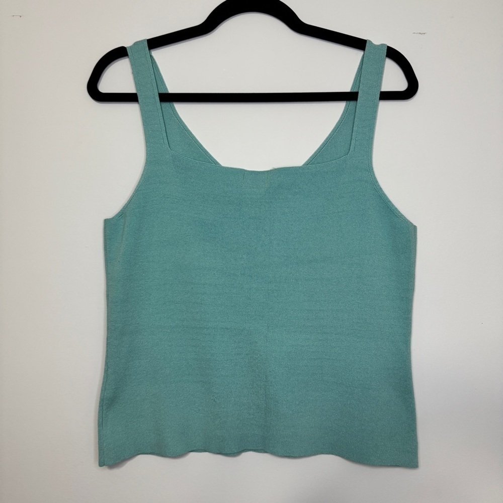 Sigrid Olsen Sport Aqua Blue Knit Top Large Rayon Blend Tank Top minimalist - Picture 3 of 11